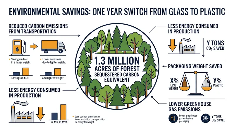 The emissions savings of replacing glass soda bottles with plastic for a year equals the carbon sequestered by 1.3 million acres of forest.