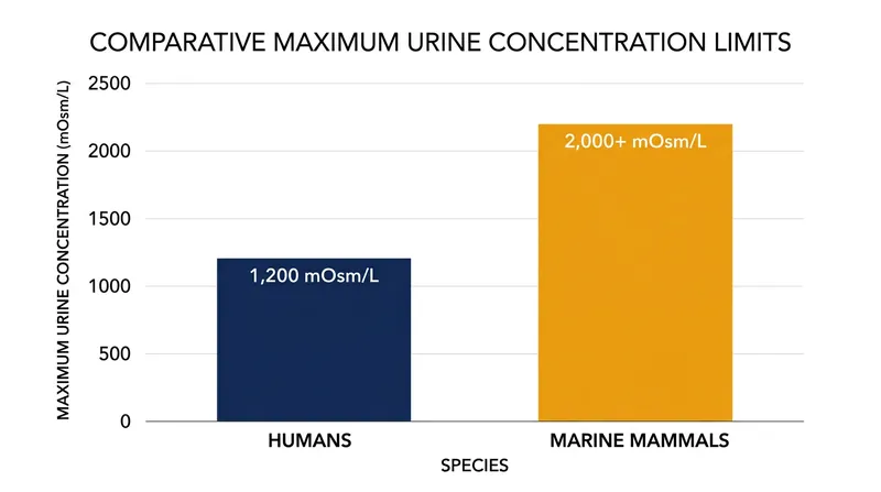 Marine mammals possess longer Loops of Henle, allowing them to concentrate urine far beyond human limits.