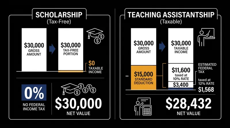 How a teaching requirement alters the net value of a $30,000 academic stipend.