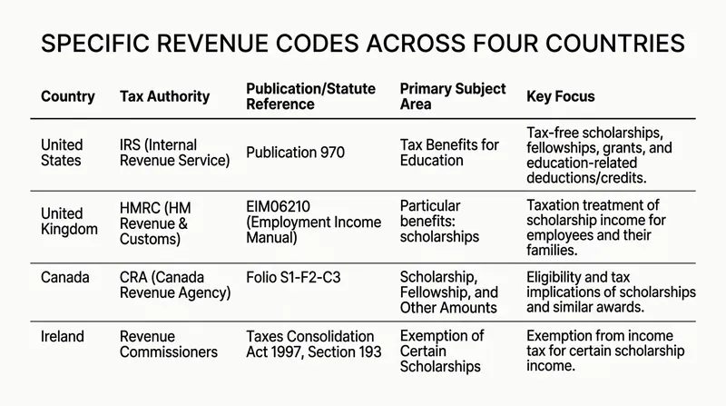 How four major tax jurisdictions define the boundary between scholarships and wages.