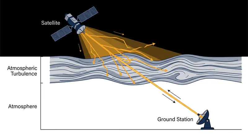 Atmospheric turbulence bends light before it reaches the satellite, degrading the practical resolution beyond the theoretical diffraction limit.