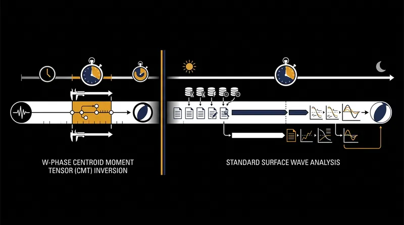 W-phase inversions deliver robust magnitude estimates within 30 minutes, providing critical lead time for tsunami warnings.