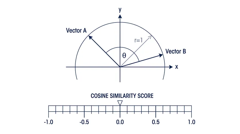 Cosine similarity measures the angle between two behavioral vectors, ignoring the magnitude of a user's total activity.