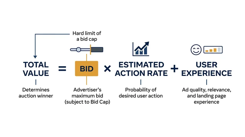 The Meta ad auction runs in roughly 200 milliseconds, calculating a total value score for every eligible ad.