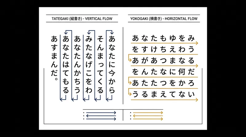 Tategaki vertical writing forces the reader's eye to progress from the top right to the bottom left of the page.
