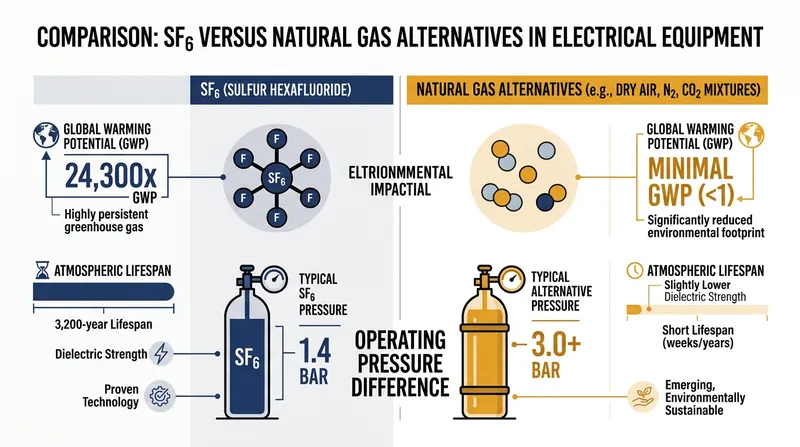 Natural gases require more than triple the operating pressure to match the dielectric strength of SF6.