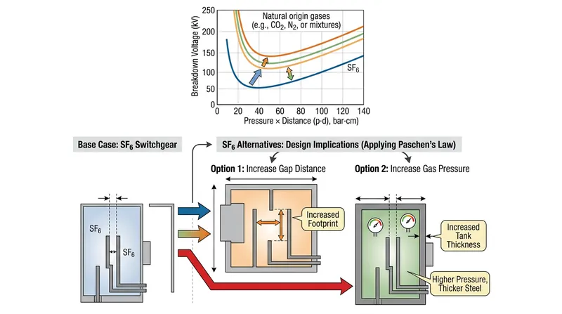 Without SF6, engineers must increase either the physical size of the equipment or the internal gas pressure to prevent electrical arcs.
