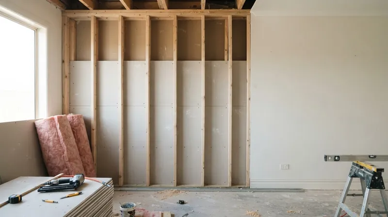 Illustration: Building a new wall directly in front of an existing one without removing the old drywall is the most common cause of the triple-leaf effect.