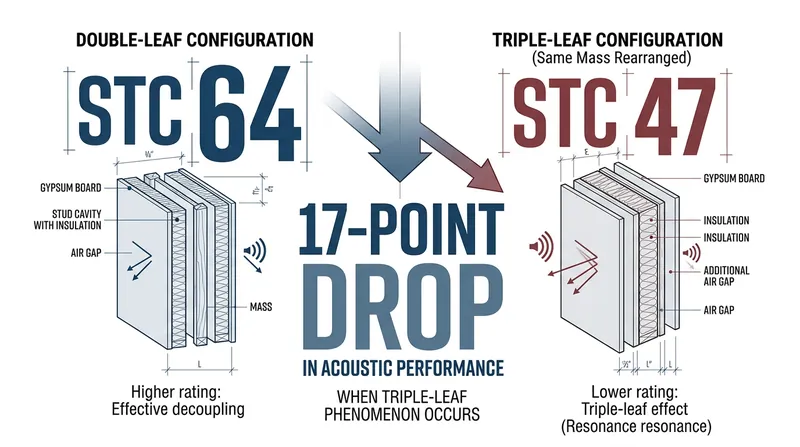 Placing the exact same amount of mass inside the cavity can cost a wall up to 17 STC points.