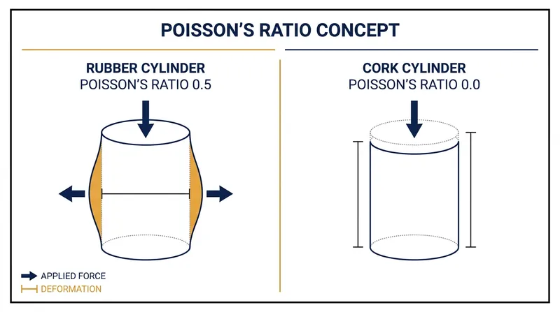 Unlike rubber, cork possesses a Poisson's ratio of nearly zero, meaning it does not bulge laterally under compression.