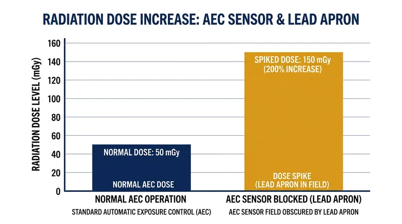 When a lead shield obscures the automatic exposure sensor, modern X-ray machines spike the radiation output by up to 200 percent.