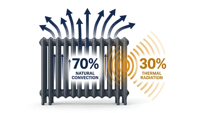 Natural convection accounts for the vast majority of the thermal energy delivered to a room.