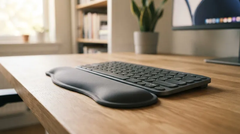 Illustration: Padded supports are designed to cushion the heel of the palm during breaks, not the wrist during active typing.