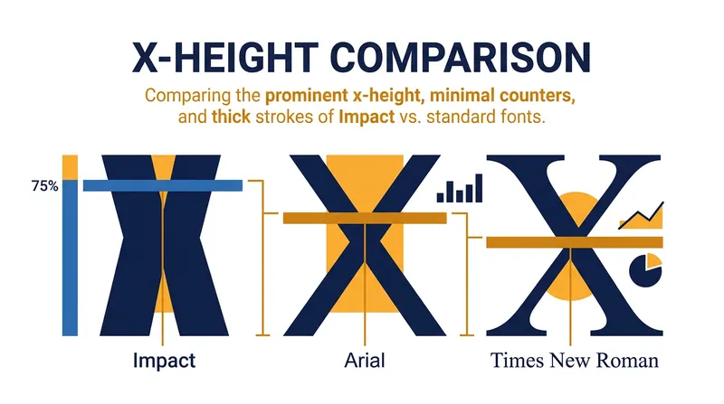 Impact's 75 percent x-height minimizes vertical spacing, creating a dense block of text.