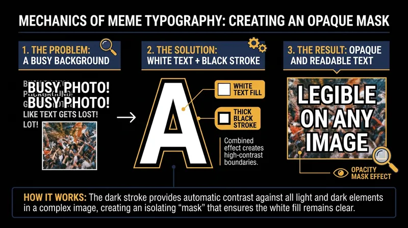 The combination of a white fill and a heavy black stroke allows the font to act as an opaque mask.