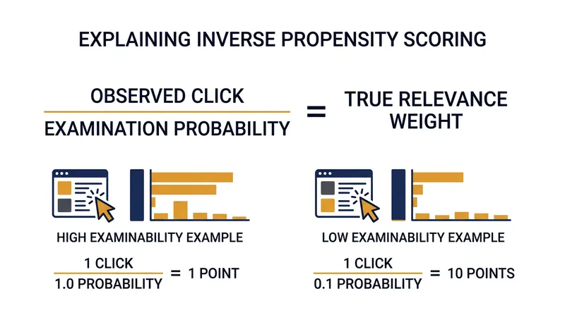 Inverse Propensity Scoring heavily weights rare clicks on items buried lower in the feed.