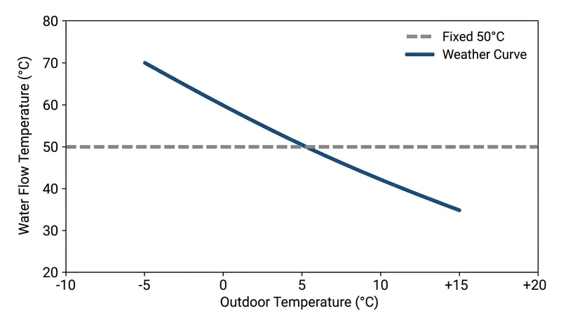 A heating curve adjusts the water temperature based on how cold it is outside.