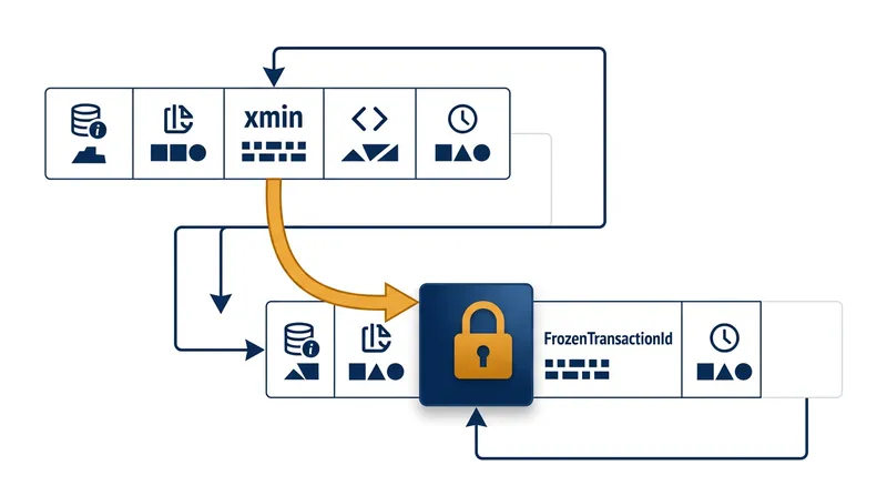 Freezing strips away the original transaction ID, making the row permanently visible.