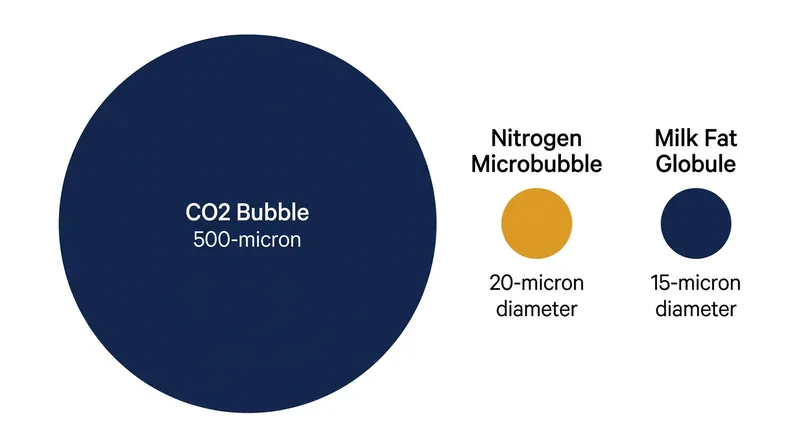 Nitrogen microbubbles are much closer in size to milk fat globules than to traditional carbonation bubbles.