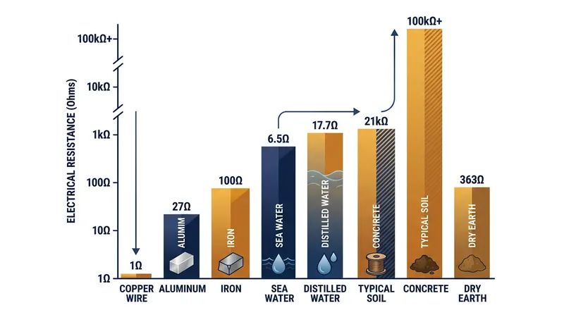 The earth is a remarkably poor conductor, possessing a resistance roughly one billion times higher than copper wire.