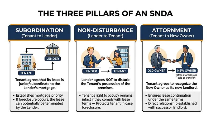 The three-party structure of an SNDA agreement.