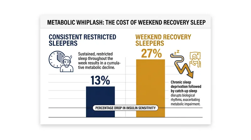 Sleeping in on the weekend causes a steeper decline in insulin sensitivity than consistent sleep restriction.