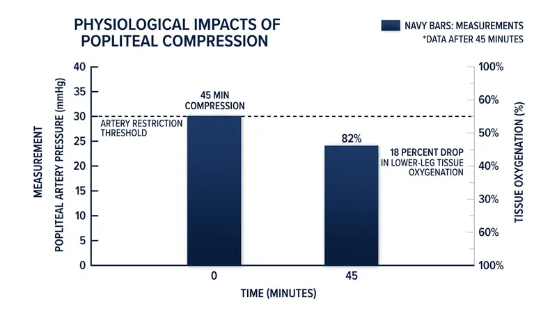Sustained pressure behind the knee rapidly degrades tissue oxygenation in the lower leg.