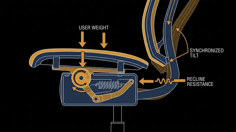 Weight-activated linkages use the user's mass to automatically calibrate recline tension.