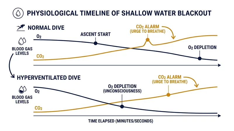 How hyperventilation inverts the physiological timeline, causing oxygen to run out before the respiratory alarm sounds.