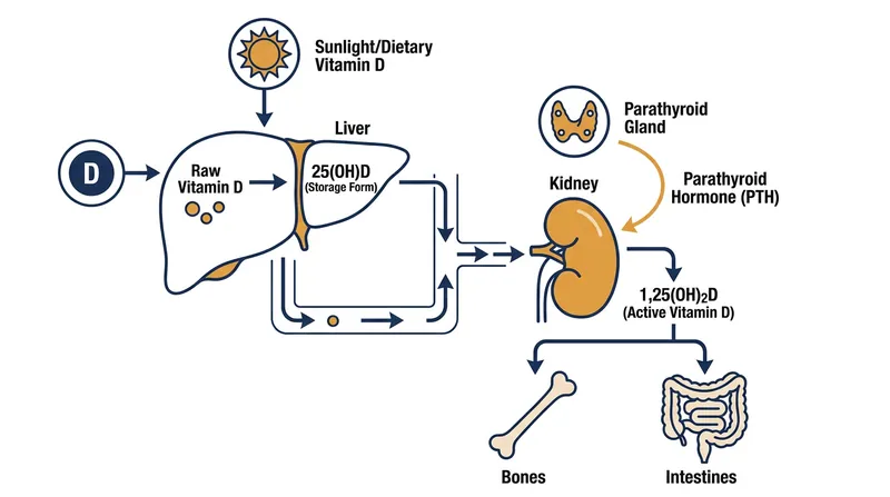 The parathyroid glands force the kidneys to convert stored vitamin D into the active hormone during a deficiency.