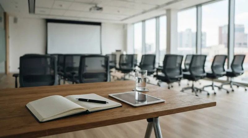 A diverse group of professionals collaborating in a bright, modern corporate training workshop.