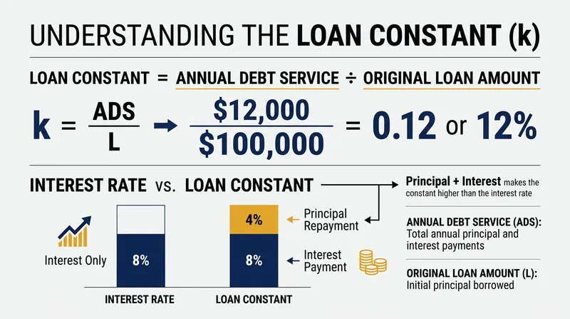 The loan constant represents the true cash cost of debt, incorporating both interest and mandatory principal repayment.