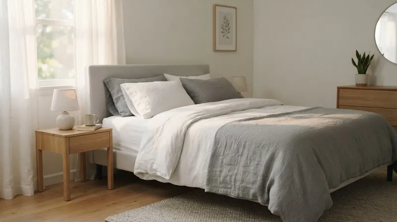 A couple sleeping peacefully side-by-side in a comfortable bed illuminated by soft morning light.