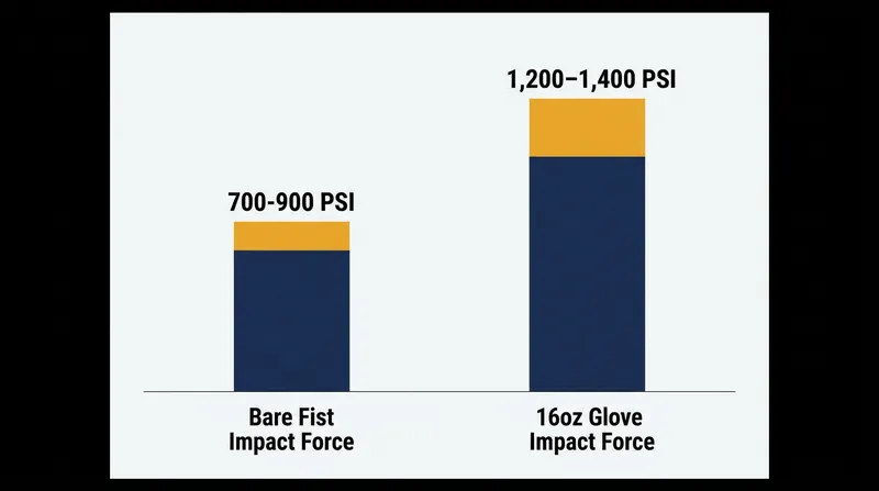 By eliminating the risk of hand fractures, padded gloves act as a force multiplier, allowing fighters to generate up to 67 percent more kinetic energy.