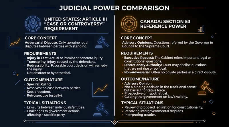 A structural comparison of retroactive appellate review and prospective advisory references.