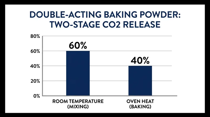 Double-acting baking powders release the majority of their leavening gas during the mixing phase to stabilize the initial air cells.