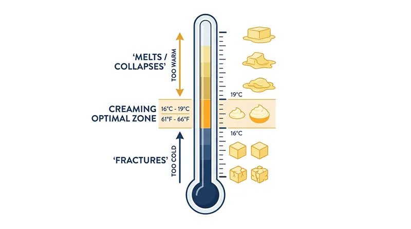 Butter must remain within a strict thermal window to stretch around air cells without breaking or melting.