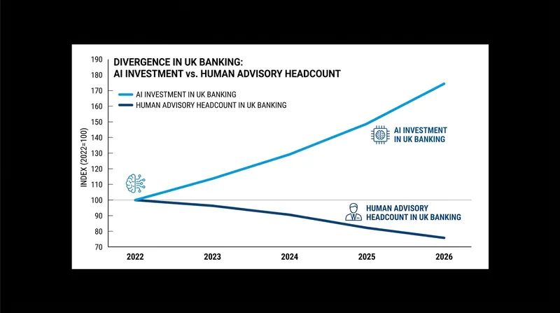 UK banks are increasingly redirecting capital from human advisory roles into artificial intelligence infrastructure.