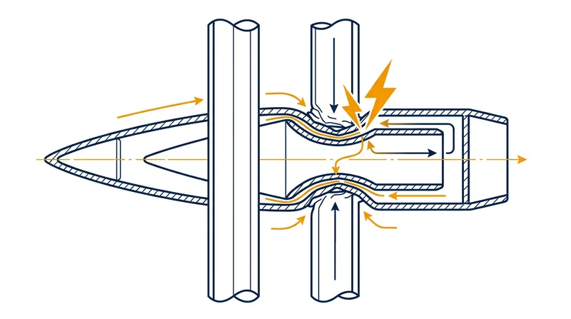By crushing the outer skin into the inner skin, the steel bars short-circuit the detonation chain before the tip strikes the hull.