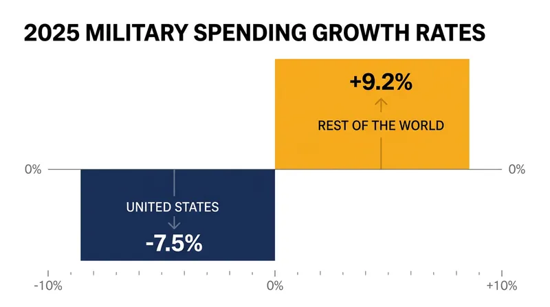 While United States military spending contracted in 2025, the rest of the world accelerated its rearmament by nearly 10 percent.