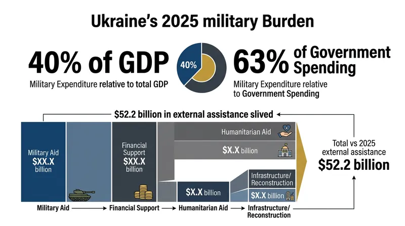 Ukraine's military expenditure consumed 40 percent of its economic output in 2025, supported heavily by external loans.