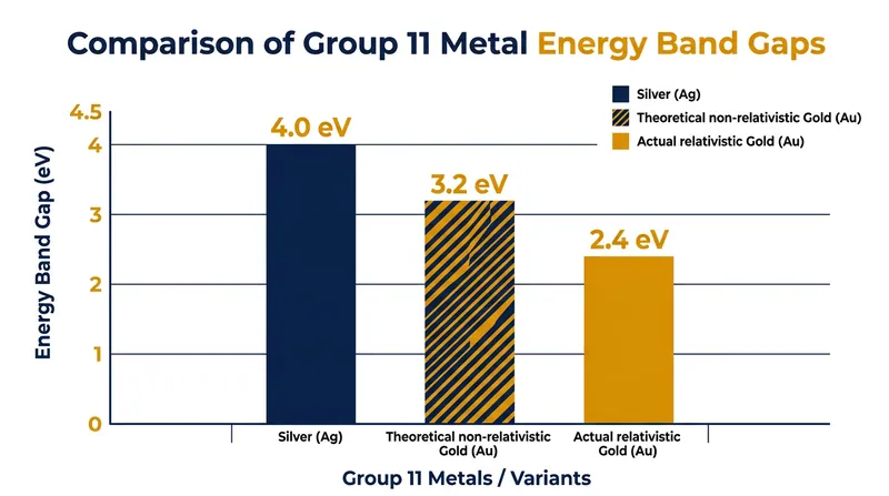 Relativistic effects close the 5d-6s energy gap in gold from a theoretical 3.2 eV down to the observed 2.4 eV.
