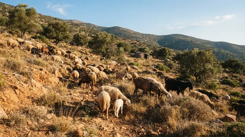 Illustration: Ruminants like sheep and goats thrive on high-cellulose scrub, turning marginal land into a net caloric gain for human settlements.