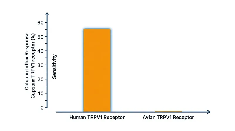 Avian TRPV1 receptors lack the specific binding pocket required for capsaicin, rendering birds completely immune to the heat of chili peppers.