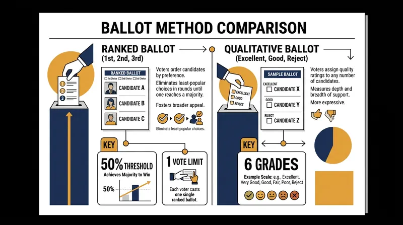 Qualitative ballots allow voters to evaluate candidates independently.