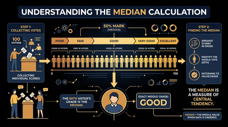 The winning candidate is the one with the highest absolute median grade.