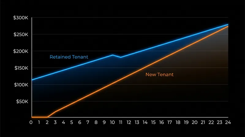 It can take years for a higher market rent to recover the initial capital lost to a vacancy.