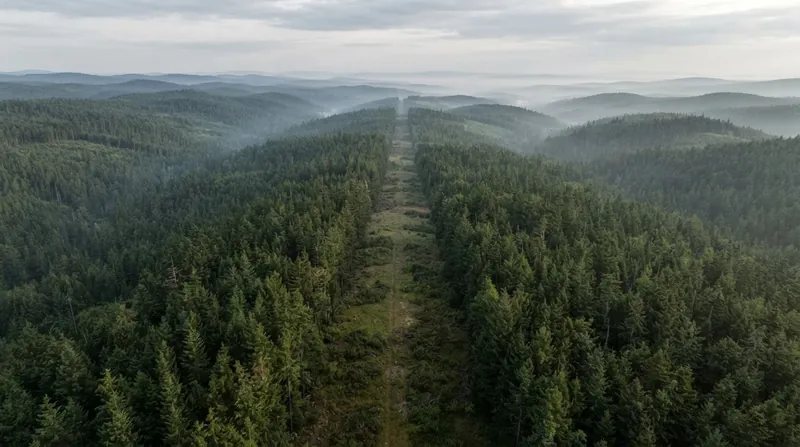 Illustration: The cleared corridor enables the deployment of solar-powered surveillance networks in remote wilderness areas.