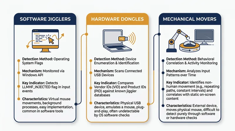 How enterprise monitoring tools detect different categories of simulated input.