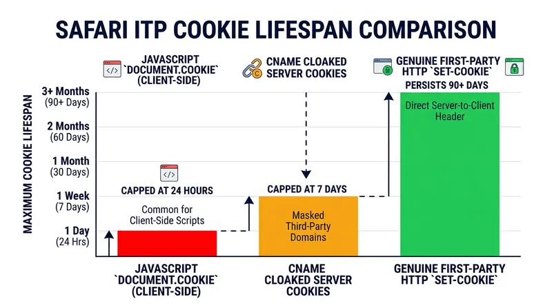 How Safari's Intelligent Tracking Prevention treats different cookie creation methods.
